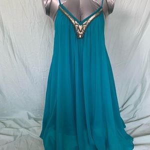 Teal, spaghetti strap dress